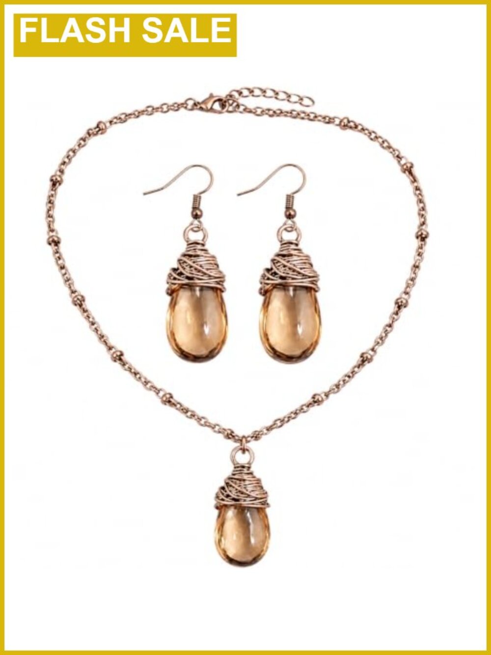 Boho Teardrop Necklace Earrings Bracelet Jewelry Set Retro Statement